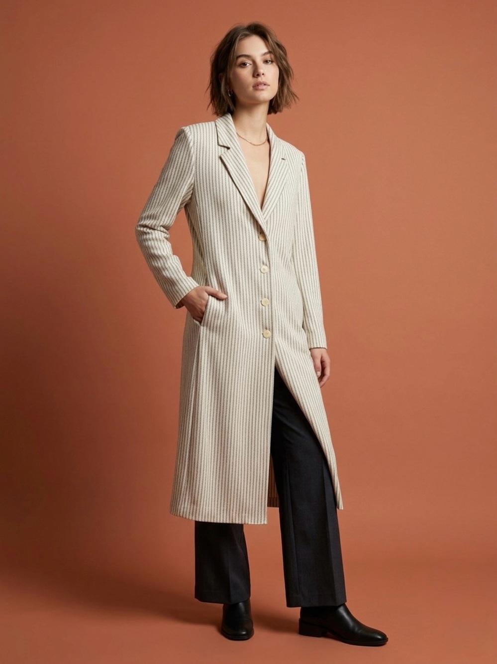 Vintage 90s Weekenders Pinstripe Long Duster Jacket Coat, Made in USA Size Small